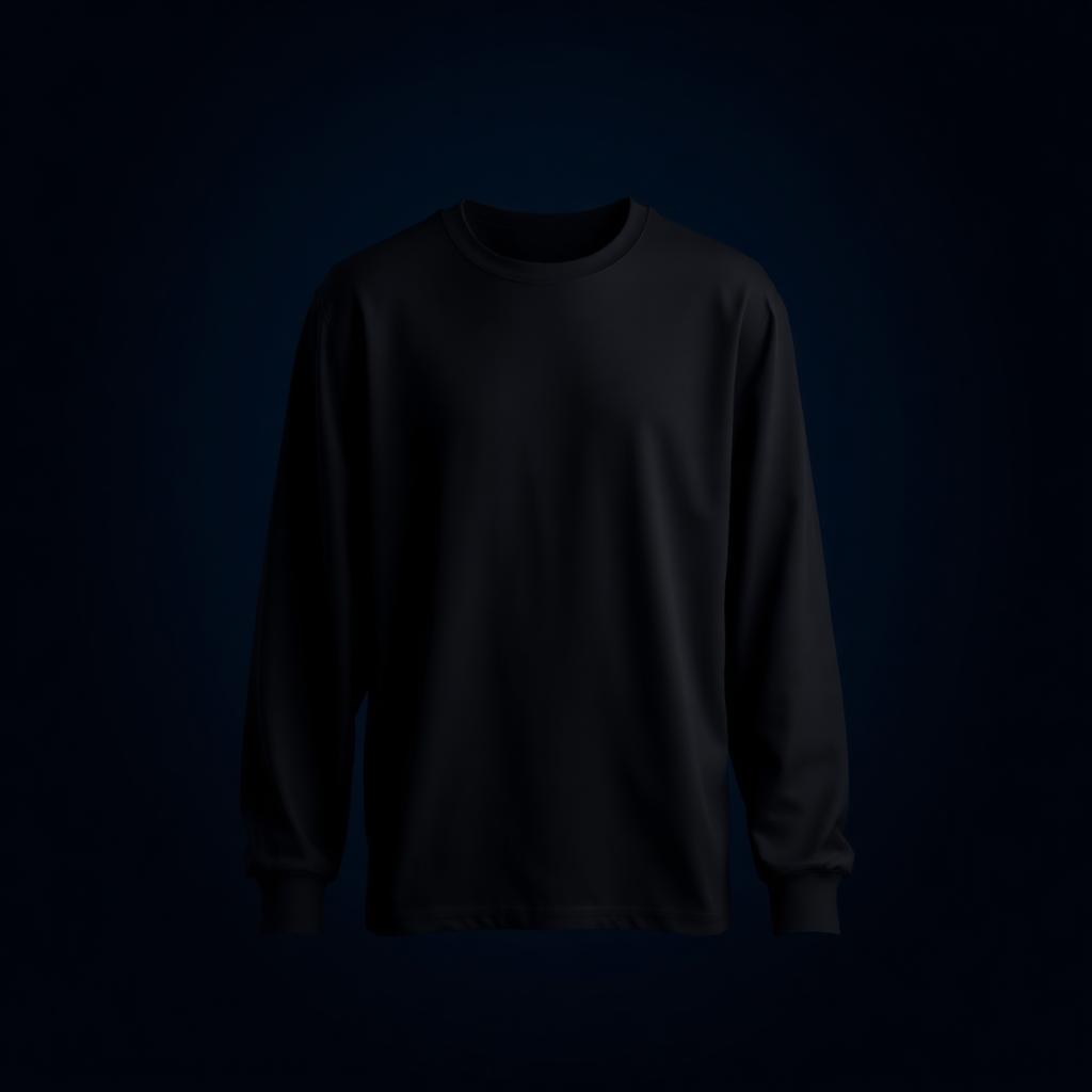 Church Group Long Sleeve Tee — a black long sleeve shirt laid flat with the sleeves extended, customized with DTF transfer printing by Furnace Design Lab
