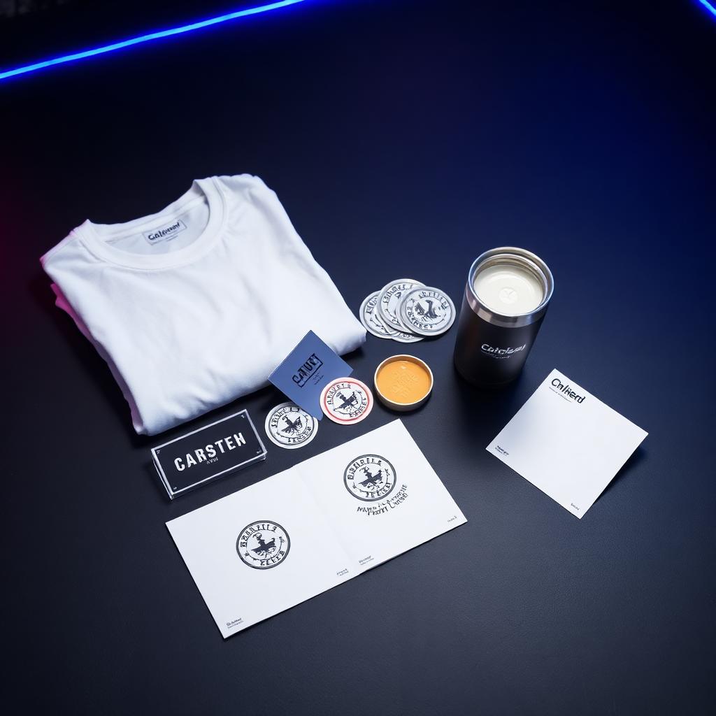 Startup Launch Kit — a packaged bundle of branded merchandise arranged as a kit, customized with DTF transfer printing by Furnace Design Lab