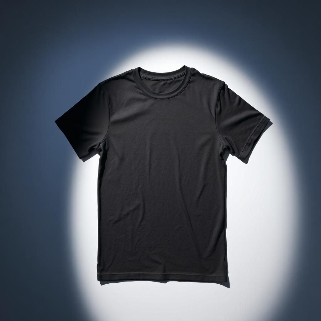 Forged Tee — a black cotton crewneck t-shirt laid flat under studio lighting, customized with DTF transfer printing by Furnace Design Lab