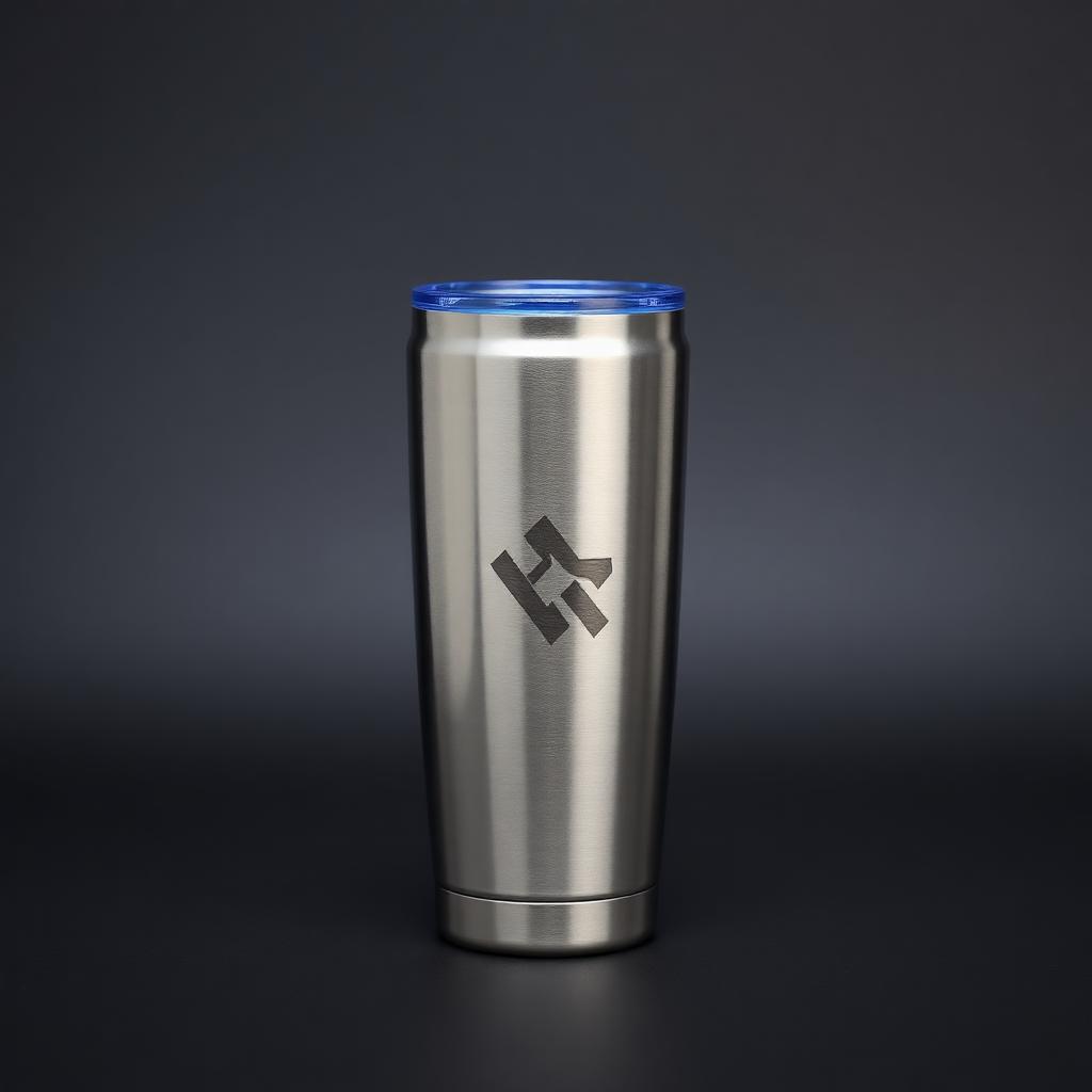 Ember Tumbler 30oz — a 20 oz stainless steel tumbler standing on a dark studio surface, customized with laser engraving by Furnace Design Lab