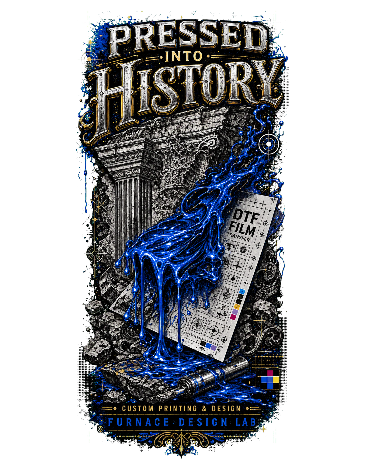 Pressed Into History full-back design
