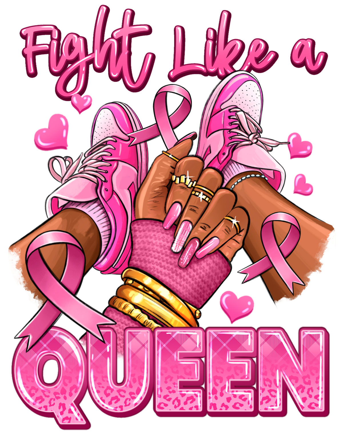 Fight Like A Queen breast cancer awareness DTF transfer design
