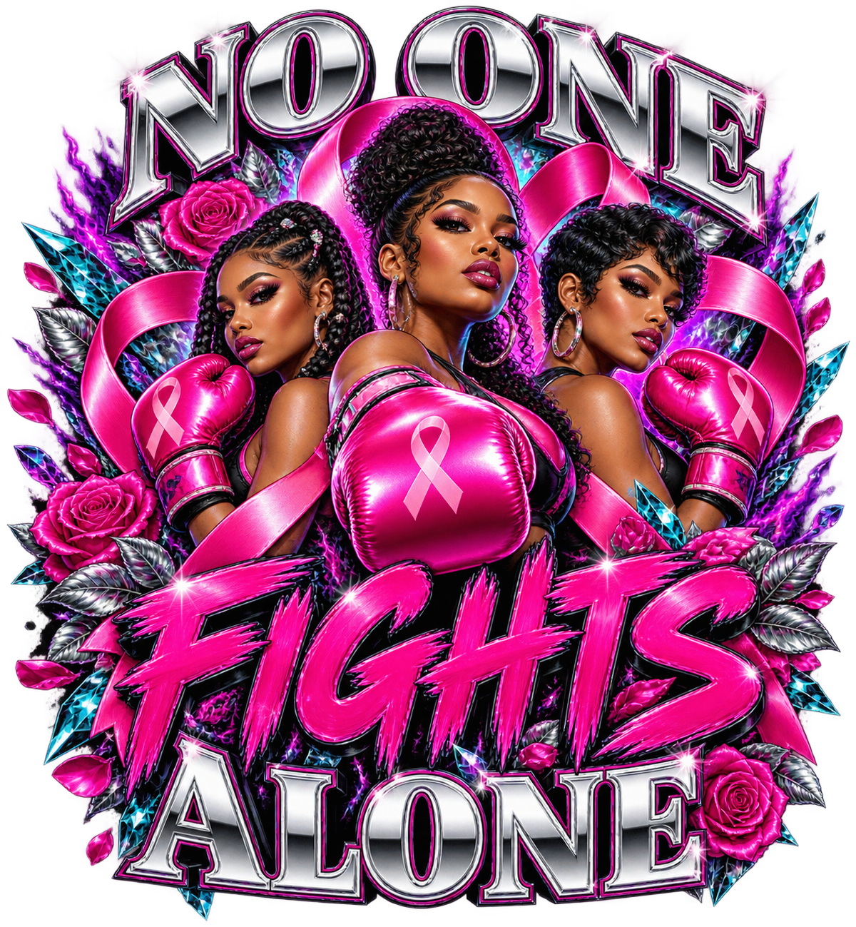 No One Fights Alone breast cancer awareness design